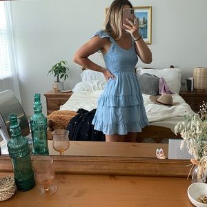 Blue Ruffle Sleeve and Skirt Mini Dress